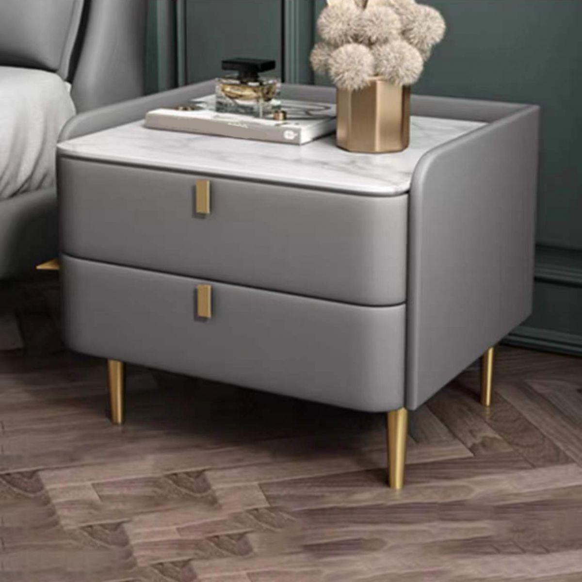 Table de nuit en pierre avec tiroirs table de chevet en cuir avec 4 jambes