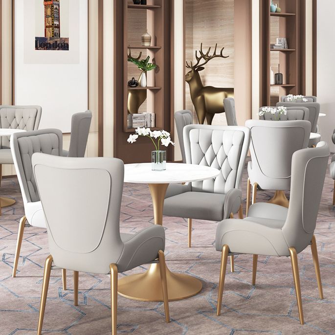 Glam Style Sintered Stone Dining Room Set Standard Height with Gold Base Dining Set Clearhalo 'Dining Room Sets' 'Dining Tables & Seating' 'dining_room_set' 'furn' 'furn_dining_room_set' 'Furniture' 'furniture_dining_room_set' 'Kitchen & Dining Furniture' 'kitchen&dining_furn' 'kitchen' 1200x1200_b3c27679-bd4b-4f51-b404-f567a85d0a2a