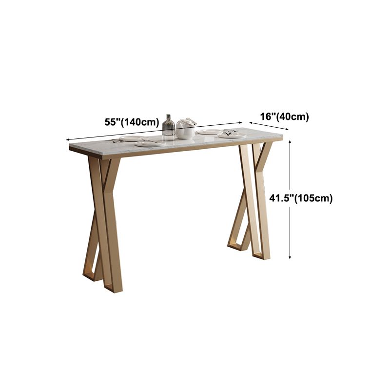 Glam Rectangle Faux Marble Pub Bar Table Gold Iron Bar Dining Table with Double Pedestal Clearhalo 'Bar Furniture' 'Bar Tables' 'bar_tables' 'furn' 'furn_bar_tables' 'Furniture' 'furniture_bar_tables' 'Kitchen & Dining Furniture' 'kitchen&dining_furn' 'kitchen' 1200x1200_b3c85c69-ae79-4b04-bcdd-034eb4c55d5d