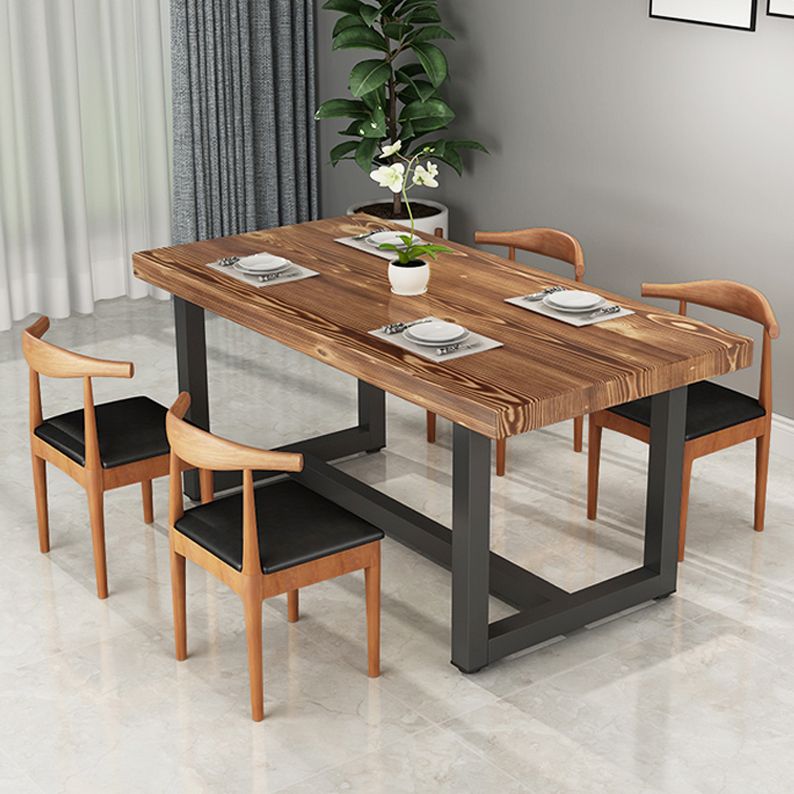 Industrial Style Solid Wood Top Dining Table Sets with Trestle Base Table Dining Table Furniture Clearhalo 'Dining Room Sets' 'Dining Tables & Seating' 'dining_room_set' 'furn' 'furn_dining_room_set' 'Furniture' 'furniture_dining_room_set' 'Kitchen & Dining Furniture' 'kitchen&dining_furn' 'kitchen' 1200x1200_b3ce6f21-be47-40b6-b0db-84e013036e5a