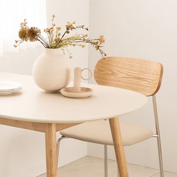 Modern 4 Legs Dining Table Sintered Stone Table with Wood Legs for Home