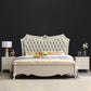 84.65 inch Wide Victorian Bed Pine Wood Standard Bed with Upholstered Headboard Clearhalo 'Bedroom Furniture' 'Beds' 'furn' 'furn_beds' 'Furniture' 1200x1200_b3d22c76-a1f2-4926-a325-83480a79c371
