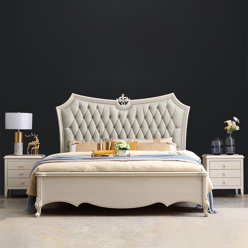 84.65 inch Wide Victorian Bed Pine Wood Standard Bed with Upholstered Headboard Clearhalo 'Bedroom Furniture' 'Beds' 'furn' 'furn_beds' 'Furniture' 1200x1200_b3d22c76-a1f2-4926-a325-83480a79c371