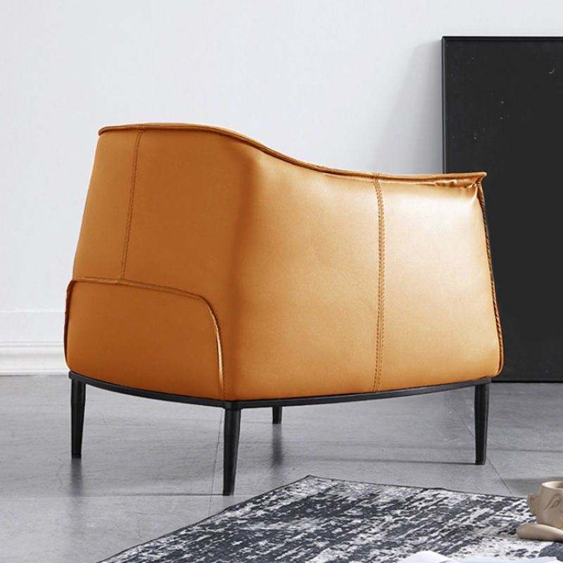 Solid Color Genuine Leather Arms Included with Black Legs Round Arms Barrel Chair Clearhalo 'Accent Chairs' 'accent_chairs' 'Chairs & Seating' 'furn' 'furn_accent_chairs' 'Furniture' 'Living Room Furniture' 1200x1200_b3d26642-4d2c-46ff-9286-68d7438bf9f3