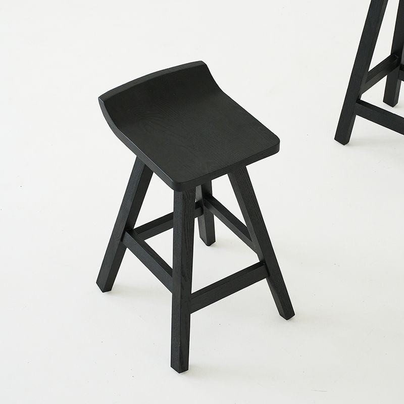 Contemporary Black Ash Solid Wood Armless Bar Stool with Footrest Clearhalo 'Bar Furniture' 'Bar Stools' 'bar_stools' 'furn' 'furn_bar_stools' 'Furniture' 'Kitchen & Dining Furniture' 1200x1200_b3d2d409-405b-4fc0-bf0b-8a1f3d56f109
