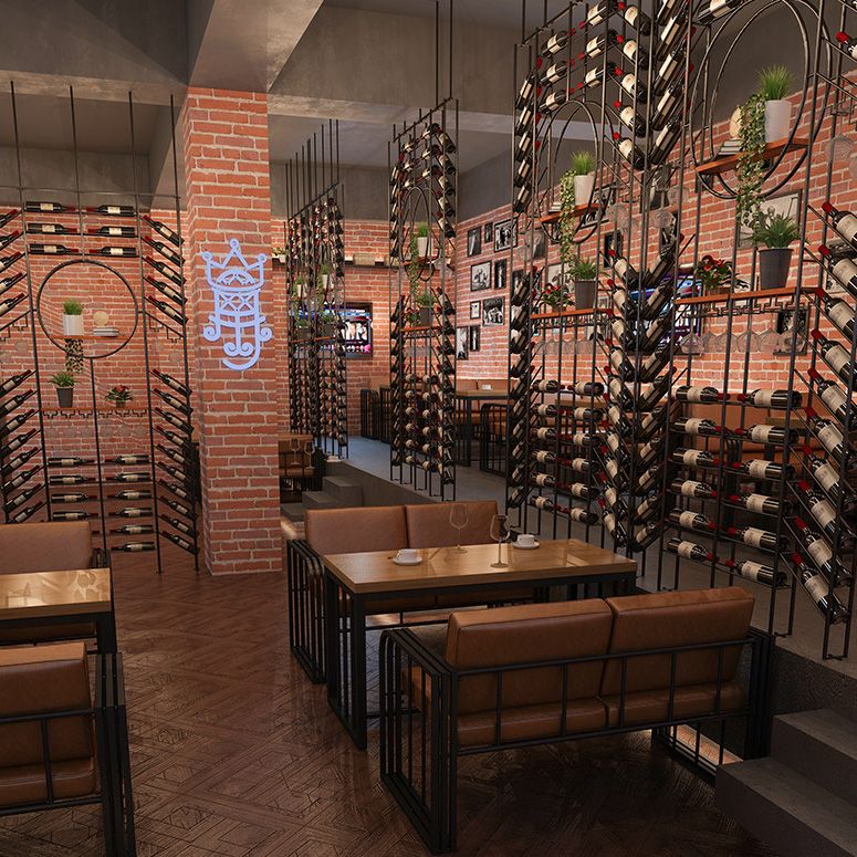 Iron Floor Wine Bottle & Glass Rack Black Industrial Wine Rack with Stemware Holder Clearhalo 'furn' 'furn_wine_racks' 'Furniture' 'Kitchen & Dining Furniture' 'Wine Racks' 'wine_racks' 1200x1200_b3d64bee-f1df-4060-ae46-e5946394ce2d