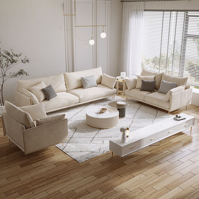 Contemporary Square Arm Settee Couch with Pillows in Beige for 1/2/3/4people Clearhalo 'furn' 'furn_sofas' 'Furniture' 'Living Room Furniture' 'Sofa' 'sofas' 1200x1200_b3d84bd6-6135-4303-892a-60fa21cf0db8
