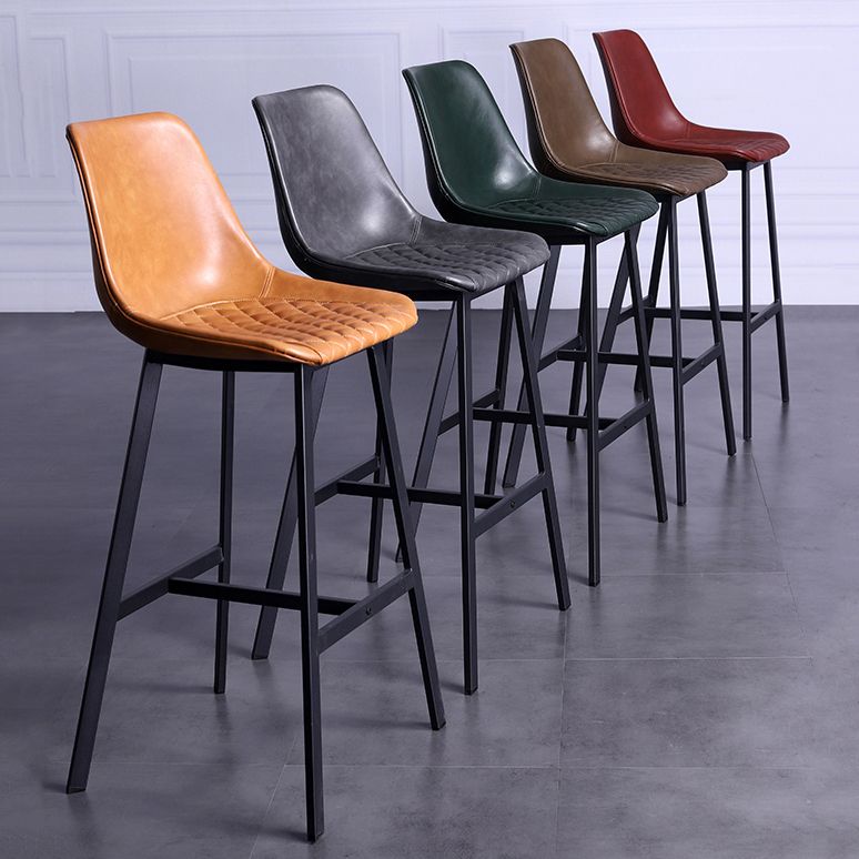 Industrial Metal Low Back Barstool Simple Indoor Tall Stool with Leather Seat Clearhalo 'Bar Furniture' 'Bar Stools' 'bar_stools' 'furn' 'furn_bar_stools' 'furniture_bar_stools' 'Kitchen & Dining Furniture' 'kitchen&dining_furn' 'kitchen' 'kitchen_furn' Furniture' 1200x1200_b3d88a93-2048-4a06-877c-596b89db8f6e