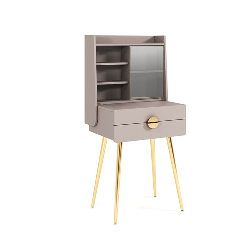 Vanité de maquillage en bois contemporain Ensemble de coiffeuse de 2 dessins avec miroir