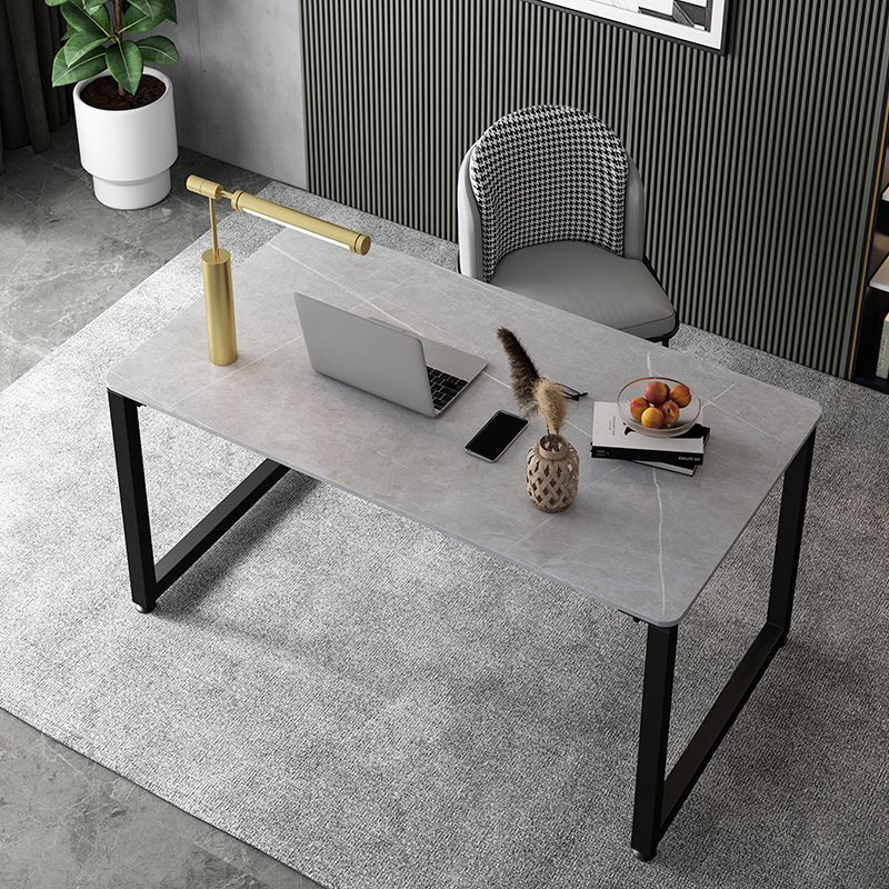 Rectangular Grey Office Desk Industrial Metal Sled Base Writing Desk