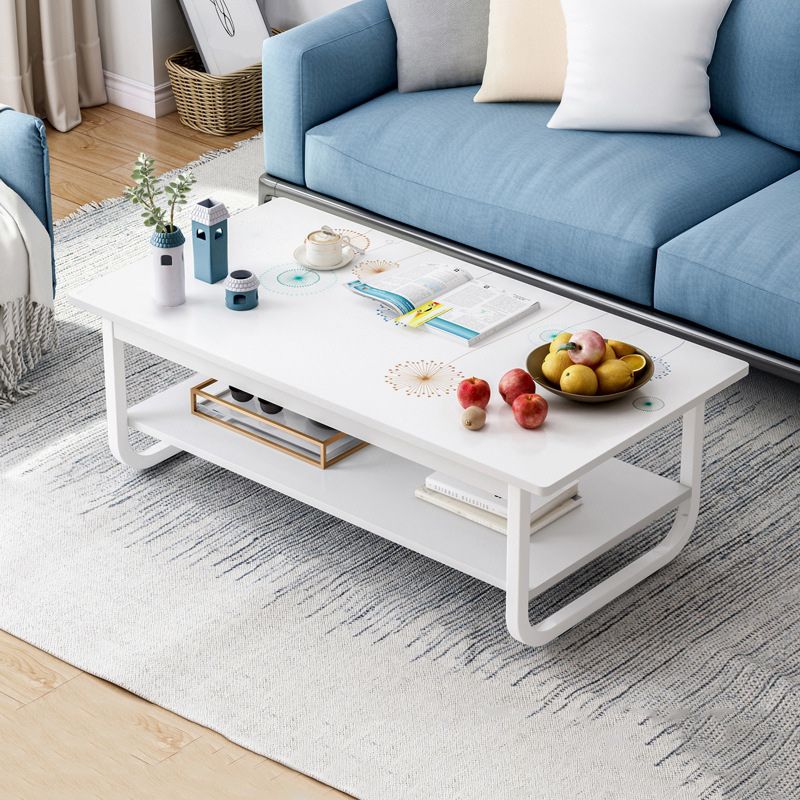 Tavolino rettangolare moderno con doppio piedistallo in legno, 39,4"/47,2"