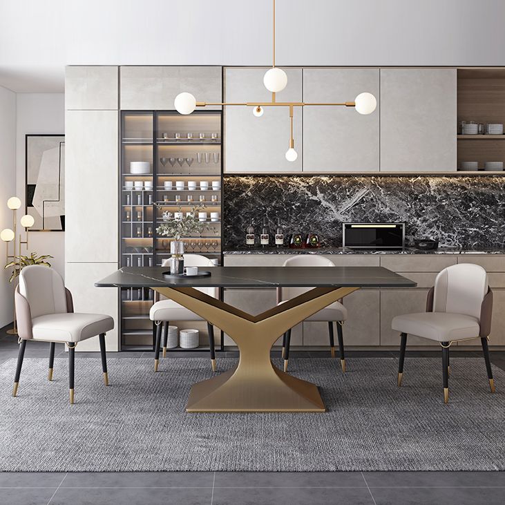 Minimalist Dining Room Set with Sintered Stone Top and Gold Base Formal Table Set Clearhalo 'Dining Room Sets' 'Dining Tables & Seating' 'dining_room_set' 'furn' 'furn_dining_room_set' 'Furniture' 'furniture_dining_room_set' 'Kitchen & Dining Furniture' 'kitchen&dining_furn' 'kitchen' 1200x1200_b3e6d82a-55b5-4071-90e6-e11c0a6aa429