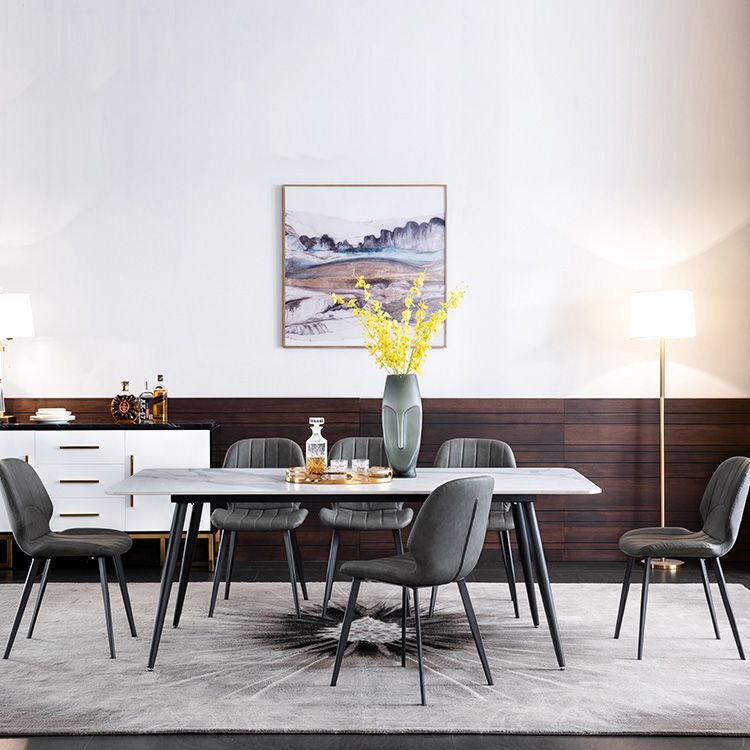 Metal Industrial Rectangle Dining Table Sintered Stone Table with 4 Black Legs Clearhalo ' dining_table' 'Dining Tables & Seating' 'Dining Tables' 'furn' 'furn_dining_table' 'Furniture' 'furniture_dining_table' 'Kitchen & Dining Furniture' 'kitchen&dining_furn' 'kitchen' 'kitchen_dining_table' 1200x1200_b3e9f98e-0ef3-4461-8457-e75c00c17ce0