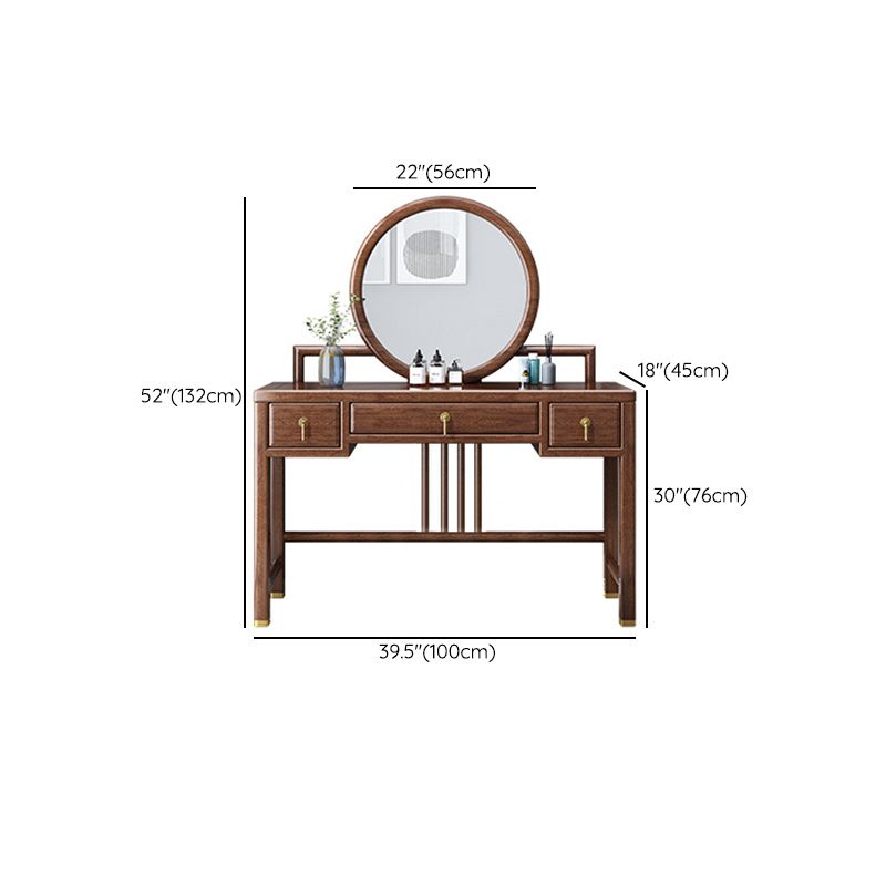 Tradicional 3 cajones de madera de nogal Magno de maquillaje Magno de escritorio en marrón