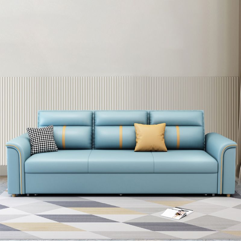 Blue Faux leather Sofa Bed Square Arm Sleeper Sofa, 31.49" Wide