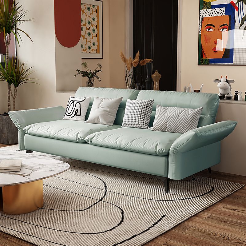 Modern Cotton Blend/Faux Leather Settee Flared Arm Biscuit Back Couch Clearhalo 'furn' 'furn_sofas' 'Furniture' 'furniture_sofas' 'Living Room Furniture' 'Sofa' 'sofas' 1200x1200_b3edb3c5-de23-4464-b078-9f5a916739f9