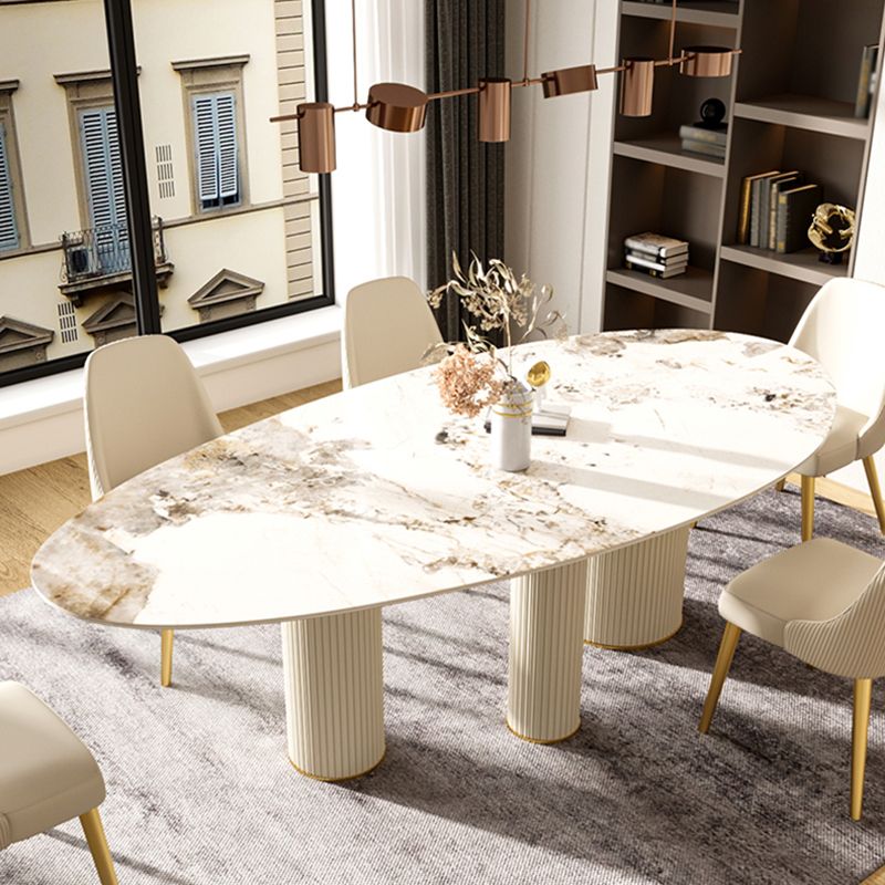 Metal Traditional Luxury Oval Dining Table Sintered Stone Table with White Legs Clearhalo ' dining_table' 'Dining Tables & Seating' 'Dining Tables' 'furn' 'furn_dining_table' 'Furniture' 'furniture_dining_table' 'Kitchen & Dining Furniture' 'kitchen&dining_furn' 'kitchen' 'kitchen_dining_table' 1200x1200_b3edce04-5a2f-4d83-8a60-7343103272b3