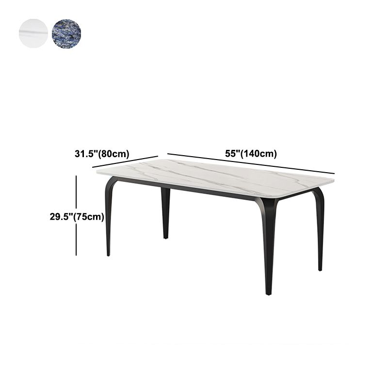 Table de salle à manger noire à 4 pieds Table de dinette industrielle rectangulaire avec dessus en pierre