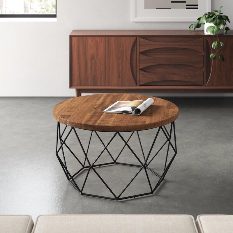 17.7" H Wood Round Top Coffee Table, Metal Frame Base Cocktail Table Clearhalo 'Coffee & Accent Tables' 'Coffee Tables' 'coffee_tables' 'furn' 'furn_coffee_tables' 'Furniture' 'Living Room Furniture' 1200x1200_b3f3aa30-c291-4b23-b6a3-c7111cd586bd