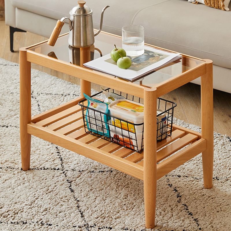 Modern Style Cocktail Table Beech Frame Glass Top Square/rectangular Coffee Table