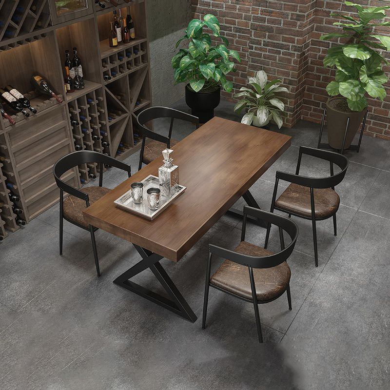 Industrial Solid Wood Dining Table Brown Rectangle Table with Sled Base for Dinning Room Clearhalo ' dining_table' 'Dining Tables & Seating' 'Dining Tables' 'furn' 'furn_dining_table' 'Furniture' 'furniture_dining_table' 'Kitchen & Dining Furniture' 'kitchen&dining_furn' 'kitchen' 'kitchen_dining_table' 1200x1200_b3fa1e1d-9512-46ca-ad98-6624043ce52b