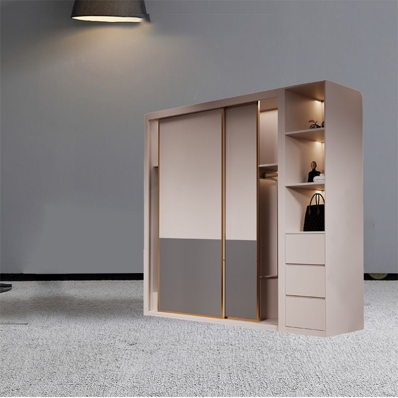 Modern Sliding Door Storage Cabinet Wooden Wardrobe Cabinet with Garment Rod Clearhalo 'Armoires & Wardrobes' 'armoires_wardrobes' 'Bedroom Furniture' 'furn' 'furn_armoires_wardrobes' 'Furniture' 1200x1200_b3fcf483-2e66-44a1-aa5d-61236ee018a6