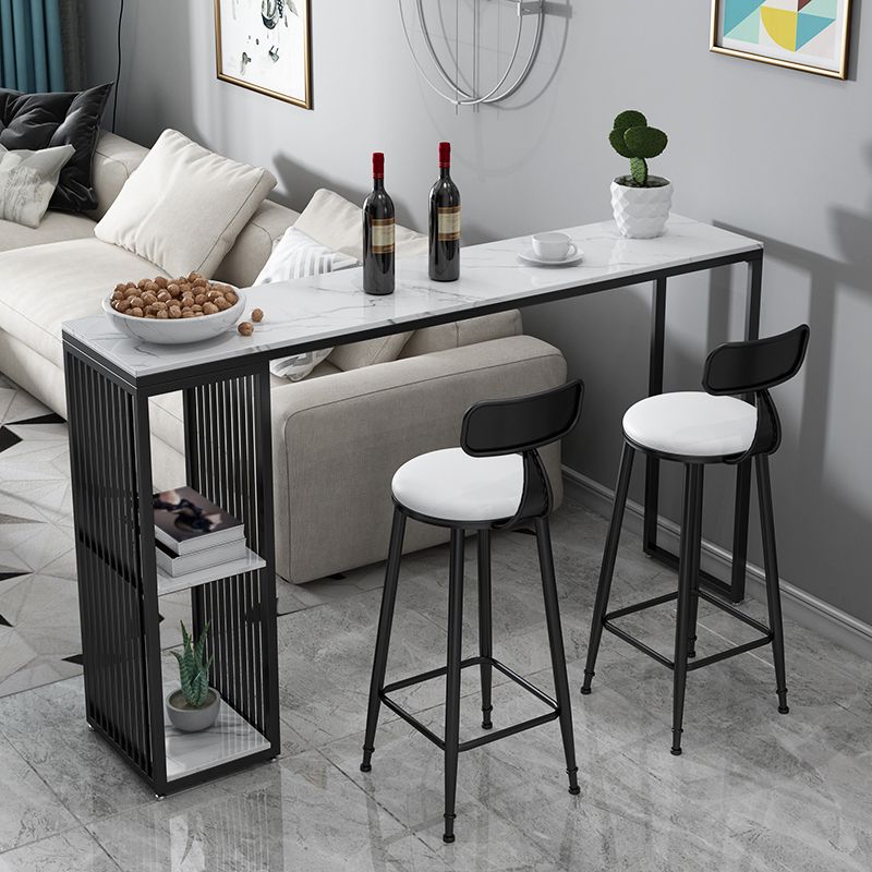 Glam Iron Bar Dining Table with Faux Marble Top Indoor Bistro Table with Shelf Clearhalo 'Bar Furniture' 'Bar Tables' 'bar_tables' 'furn' 'furn_bar_tables' 'Furniture' 'furniture_bar_tables' 'Kitchen & Dining Furniture' 1200x1200_b3fe69a5-9cda-4c45-8472-ec9d9c6f46c0