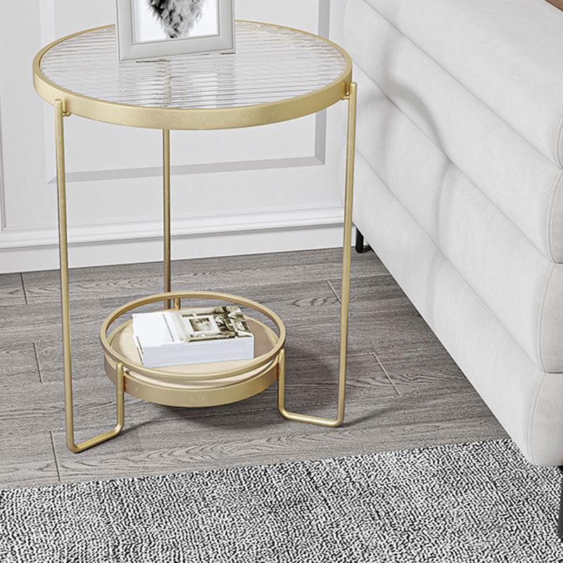 Modern 23.62" Tall Iron Frame End Table Round Glass Top Side Table with Shelf