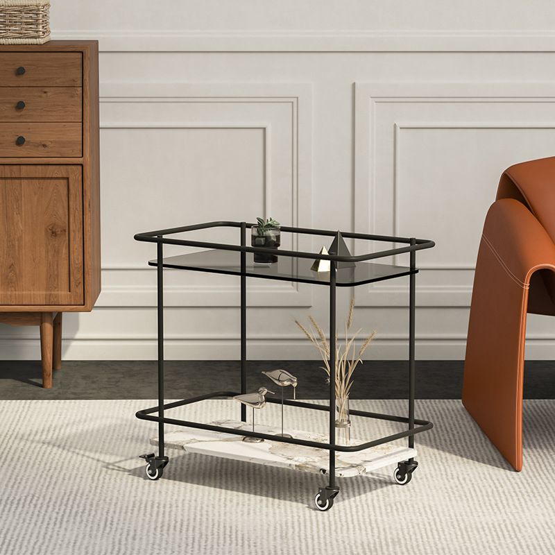 Mesa de vidrio superior a la altura con ruedas moderna de 25.6 "w 1 mesa auxiliar