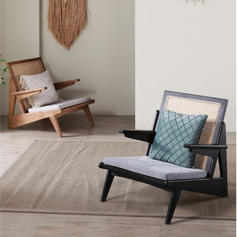 Nordic Style Wood Armrest Woven Back Solid Wood Multi-color Choice Arm Chair