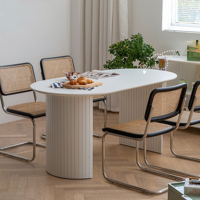 White Dining Table Modern Restaurant Furniture with Double Pedestal Base Clearhalo 'Dining Tables & Seating' 'Dining Tables' 'dining_table' 'furn' 'furn_dining_table' 'Furniture' 'furniture_dining_table' 'Kitchen & Dining Furniture' 'kitchen' 'kitchen_dining_table' 1200x1200_b407688d-83f7-4fe3-b5dc-e905ddcea43b