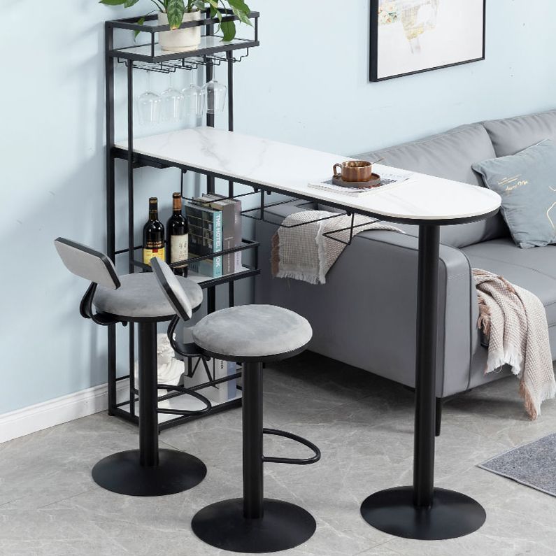 White Stone Indoor Glam Bar Dining Table Iron Double Pedestal Bistro Table with Wine Rack Clearhalo 'Bar Furniture' 'Bar Tables' 'bar_tables' 'Furniture' 'furniture_bar_tables' 'Kitchen & Dining Furniture' 'kitchen&dining_furn' 'kitchen' 1200x1200_b409c3ed-e8d1-40f0-8950-1af048a1cd16