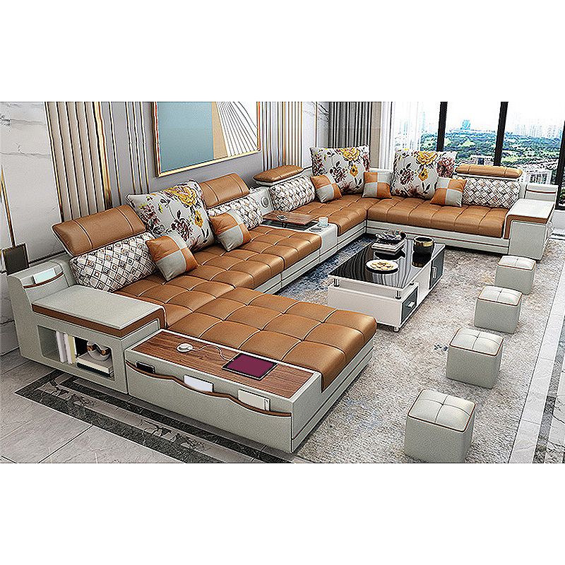 161.42"L x 98.43"W x 35.43"H Sofa Pillow Back Sectionals with Storage Clearhalo 'furn' 'furn_sectionals' 'Furniture' 'furniture_sectionals' 'Living Room Furniture' 'Sectionals' 1200x1200_b40ada9e-e316-4675-82b2-d3f56be7157f