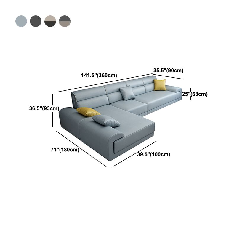Faux Leather 4-Seater Sectional with Adjustable Head Pillow for Living Room