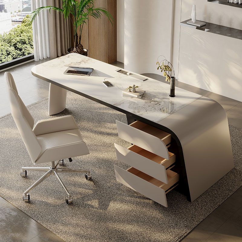 Modern Stone Office Desk Rectangular Shape Task Desk with 3-Drawers for Office Clearhalo 'furn' 'furn_office_desk' 'Furniture' 'Office Desks' 'Office Furniture' 'office_desk' 1200x1200_b40f10f7-0970-41b3-9ed2-0cd41cea72ba