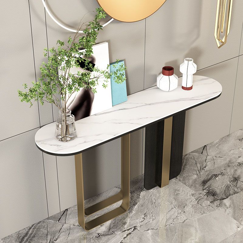 Glam Metal Console Sofa Table Oval Stone Console Accent Table for Hall Clearhalo 'Console Tables' 'console_tables' 'Entry & Mudroom Furniture' 'furn' 'furn_console_tables' 'Furniture' 1200x1200_b40f1c29-424d-42dd-b085-bd037684cec1