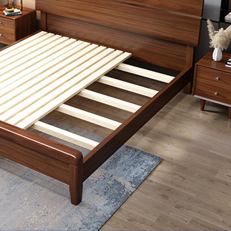 Mid-Century Modern Standard Bed Walnut Espresso Bed Frame With Custom Gold Legs Clearhalo 'Bedroom Furniture' 'Beds' 'furn' 'furn_beds' 'Furniture' 1200x1200_b41a383b-59bb-4064-a7fb-9a7c6dd56fbd