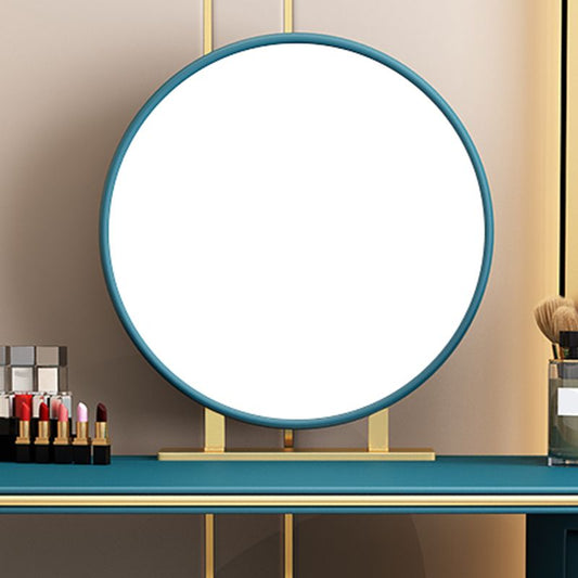 Tavolo da toeletta da trucco in pelle autentica con specchio e set di sgabelli