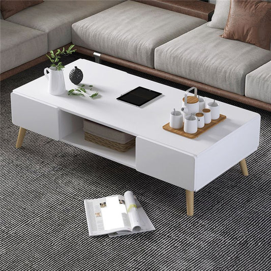 Scandinavian Rectangle Coffee Table with 4 Drawers and 1 Shelf