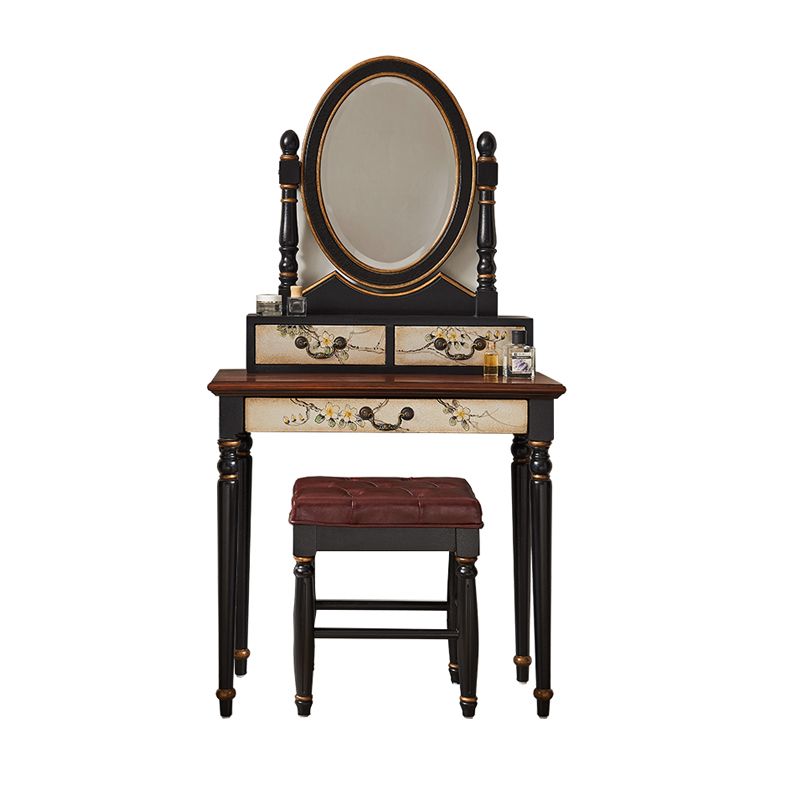 Victorian Wood Vanity e sgabello da toeletta con cassetti di stoccaggio