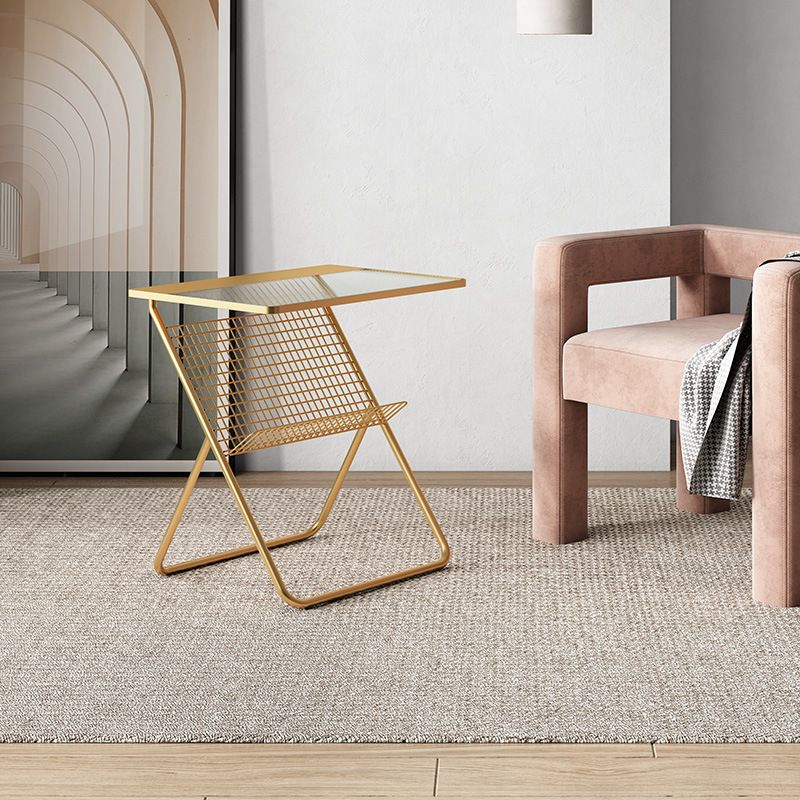 19.68"L Trestle Side Table with Storage Glass Top Sofa Side Accent Table