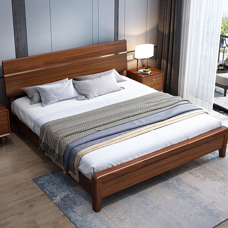 Mid-Century Modern Standard Bed Walnut Espresso Bed Frame With Custom Gold Legs Clearhalo 'Bedroom Furniture' 'Beds' 'furn' 'furn_beds' 'Furniture' 1200x1200_b426adc8-92f2-42bc-9399-d851cf6a47ef