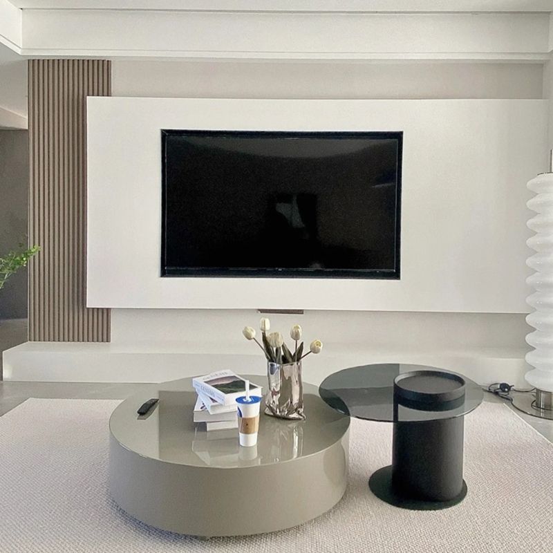 Modern Coffee Table Round Nesting Coffee Table with Storage Drawers Clearhalo 'Coffee & Accent Tables' 'Coffee Tables' 'coffee_tables' 'furn' 'furn_coffee_tables' 'Furniture' 'Living Room Furniture' 1200x1200_b428e0bc-3772-4fa9-b70d-77b55a2114cf