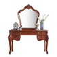 Vanità del tavolo da trucco marrone in legno massiccio con cassetti e specchio
