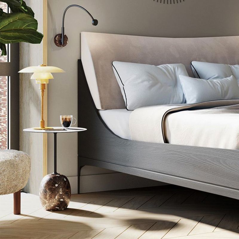 Mid-Century Metal Round Top Side Table Marble Pedestal End Table