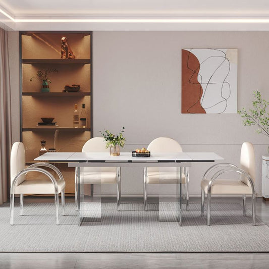 Contemporáneo 1/4/5/7 Piezas Muebles Rectangle Stone Dining en blanco