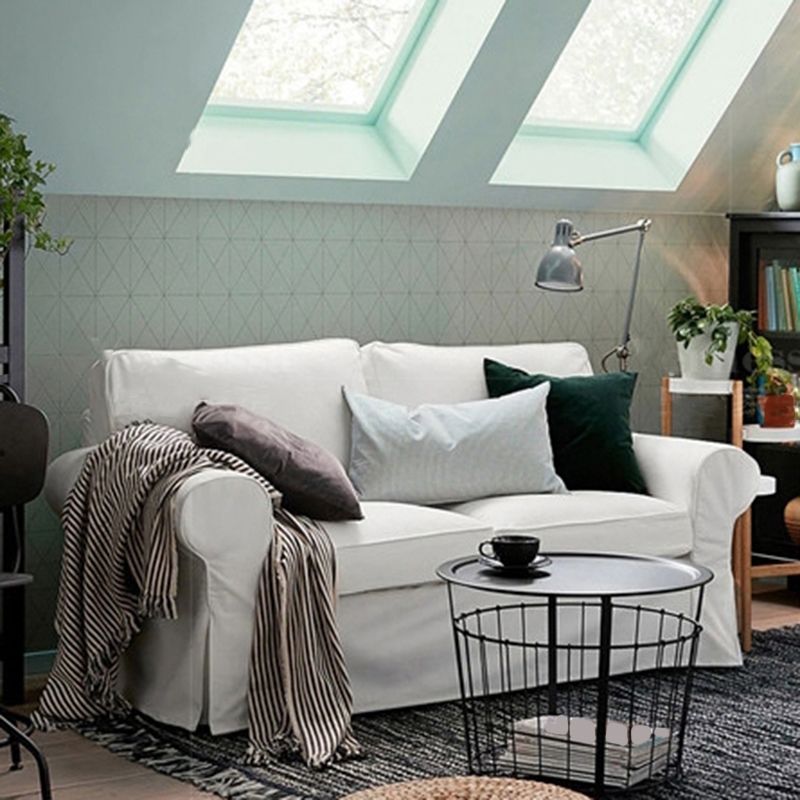 コンテンポラリーホワイトクッション標準ロールアーム2シーターソファ