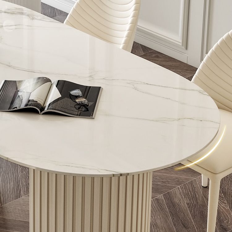 Oval Traditional Luxury Dining Table White Sintered Stone Table with White Double Pedestal Clearhalo ' dining_table' 'Dining Tables & Seating' 'Dining Tables' 'furn' 'furn_dining_table' 'Furniture' 'furniture_dining_table' 'Kitchen & Dining Furniture' 'kitchen&dining_furn' 'kitchen' 'kitchen_dining_table' 1200x1200_b42f00b8-5446-456e-b04a-a41eaaf3ca12