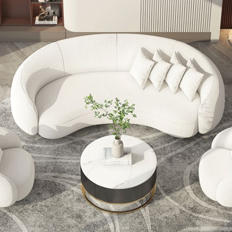 Contemporary Sloped Arm Sofa 25.6" H Curved Back Wool Sofa in White