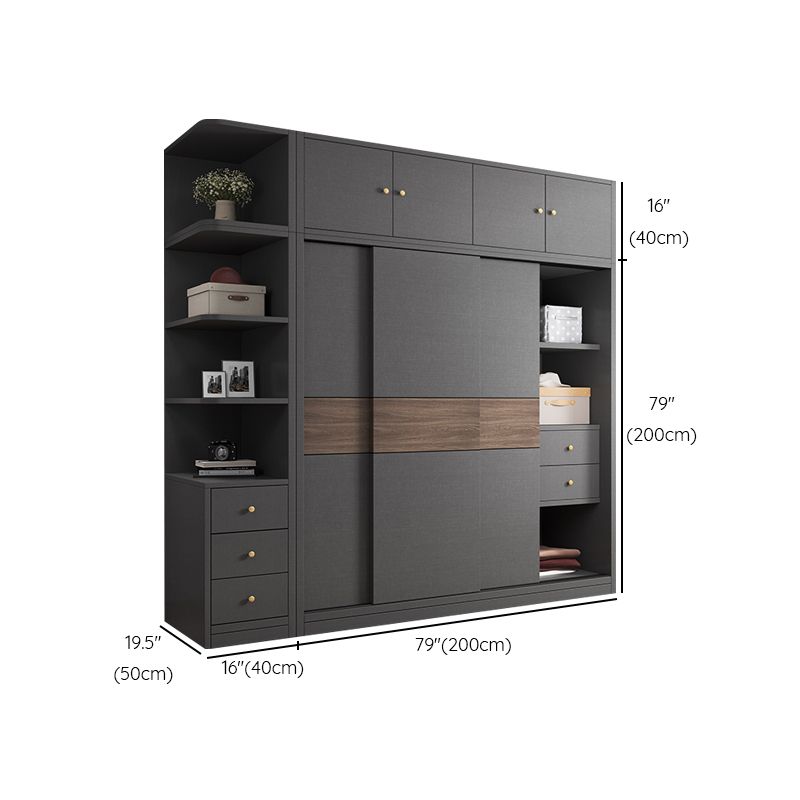 Modern Artificial Wood Wardrobe Armoire Freestanding Wardrobe in Black